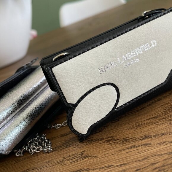 NEW! Karl Lagerfeld Maybelle Envelope card case crossbody -Black - Picture 3 of 4